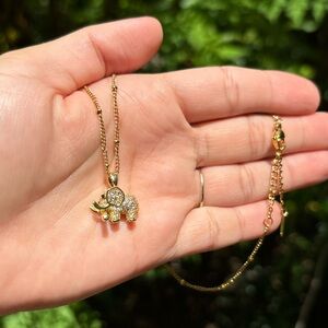 18K Gold Plated Stainless Steel Diamond Elephant Necklace